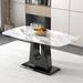 Everly Quinn Galsworthy Luxurious Dining Table w/ Marble Tabletop & Wood Legs, U-shaped brackets in Black/White | Wayfair