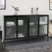 Latitude Run® Stylish 4-Door Tempered Glass Cabinet w/ 4 Glass Doors Adjustable Shelf & Feet Anti-Tip Dust-Free Fluted Glass Kitchen Credenza Metal | Wayfair