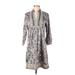 Miss June Casual Dress - Shift V Neck 3/4 sleeves: Gray Dresses - Women's Size 1