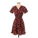 Paper Crane Casual Dress - Mini V-Neck Short sleeves: Burgundy Print Dresses - New - Women's Size X-Small