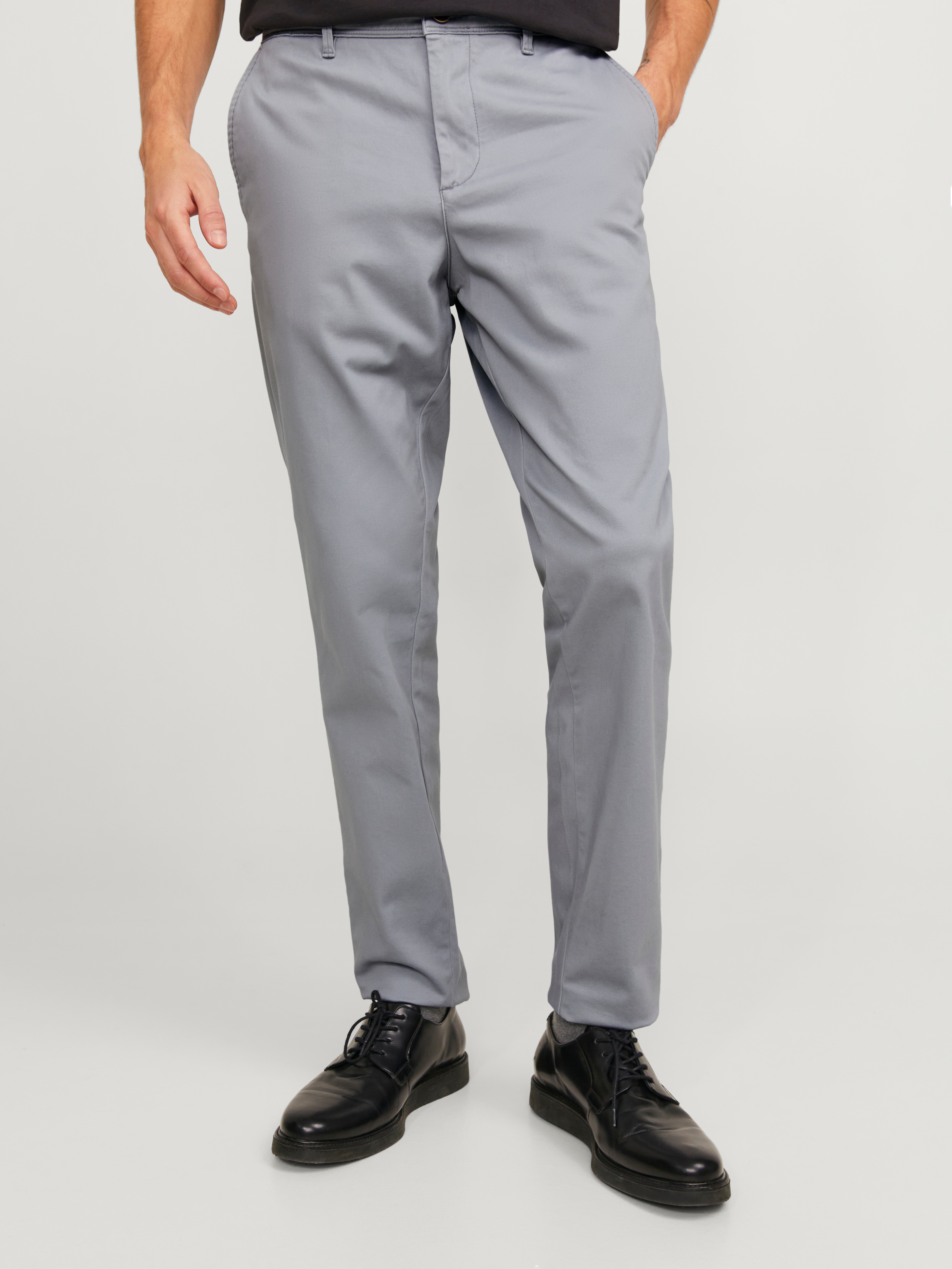 Chinos JACK & JONES "JPSTMARCO mit Stretchkomfort und schmalem Bein", Herren, Gr. 31, Länge 30, grau (ultimate grau), Web, Obermaterial: 98% Baumwolle, 2% Elasthan, unifarben, slim fit normal, Hosen, mit Reißverschluss