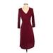 Gap Casual Dress V-Neck 3/4 sleeves: Burgundy Print Dresses - Women's Size X-Small
