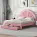 Queen Size Upholstered Platform Bed with Seashell Shaped Headboard, LED and 2 Drawers