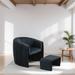 Accent Chair with Ottoman, Mid Century Modern Barrel Chair Upholstered Club Tub Round Arms Chair for Living Room, Black