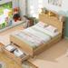 Full Size Platform Bed with Storage Bookcase Headboard, Wooden Captain Bedframe with a Big Drawer, No Box Spring Required