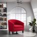 Modern Barrel Accent Chair Round Arm Linen Chair With Nailheads and Solid Wood Legs for Living Room, Red