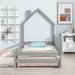 Twin Size Wood Kids Bed, Floor Bed with House-shaped Headboard and Guardrails, Multiple Colors to Choose From