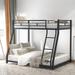Modern Metal Floor Bunk Bed, Twin over Full, Black/White Steel Frame with Inclined Ladder, Space-Saving Design