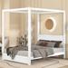 Modern Queen/Full Size Canopy Platform Bed with Headboard and Support Legs - Natural Finish, Sturdy Pine Wood Construction