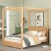 Modern Queen/Full Size Canopy Platform Bed with Headboard and Support Legs - Natural Finish, Sturdy Pine Wood Construction