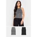 Pixiegirl 2 Pack Grey Acid Wash & Black Plain Racer Neck Vest Tops 14 Pixiegirl | Petite Women's Vests & Camis