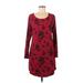 Gloria Vanderbilt Casual Dress - Shift Scoop Neck Long sleeves: Burgundy Floral Dresses - Women's Size Medium