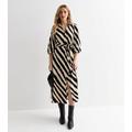 Black Stripe Crinkle Belted Midi Shirt Dress New Look