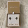 Michael Kors Jewelry | Michael Kors Pave Signature Logo Round Stud Earrings In Silver | Color: Silver | Size: Os