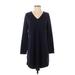 Eileen Fisher Casual Dress - Mini V Neck Long sleeves: Blue Print Dresses - Women's Size Small