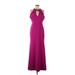 Badgley Mischka Cocktail Dress - A-Line Halter Sleeveless: Purple Solid Dresses - Women's Size 6 Tall