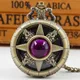 Montre de Poche à Quartz pour Femme Bijou Incrusté de Gemmes Violettes Collier Vintage Élégant