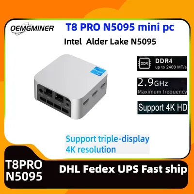 Mini PC de Jeux Vidéo T8 PRO N5095 RAM DDR4 8 Go SSD 256 Go Affichage 4K pour la Maison et le