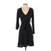 Saturday Sunday Casual Dress - Wrap V-Neck 3/4 sleeves: Black Dresses - Women's Size X-Small Petite