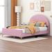 Mercer41 Nayte Full Size Platform Bed w/ Semi-Circle Shaped headboard & Metal Legs Upholstered/Velvet in Pink | 44.3 H x 56.7 W x 79.5 D in | Wayfair