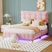 Queen/Full Size Velvet Platform Bed with LED Frame and Stylish Mental Bed Legs