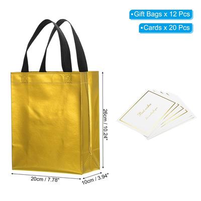 Gift Bags with Cards, 12 Set 8" Reusable Non-Woven Gift Goodie Bags - 10"x8"x4"