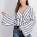 Anthropologie Tops | Anthropologie Sadie & Sage Blue & White Wrap Front Striped Top | Color: Blue/White | Size: S