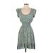 American Rag Cie Casual Dress - Fit & Flare: Teal Damask Dresses - Women's Size Small