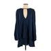 Free People Casual Dress - Mini Plunge Long sleeves: Blue Solid Dresses - Women's Size Small