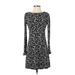 Free People Casual Dress - A-Line Crew Neck Long sleeves: Black Floral Dresses - Women's Size X-Small