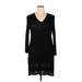 Carlisle Casual Dress - Mini V Neck 3/4 sleeves: Black Solid Dresses - Women's Size X-Large