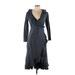 Matilda Jane Casual Dress - Wrap V-Neck 3/4 sleeves: Blue Polka Dots Dresses - Women's Size Medium