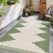 Hauteloom Djugun Outdoor Area Rug - Outside Porch Patio Rug Carpet - Waterproof Rug - Geometric - Green Cream Gray Off White Bone - 7 10 Square