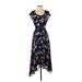 Club Monaco Casual Dress - Midi Scoop Neck Short sleeves: Black Floral Dresses - Women's Size 2