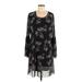 Style&Co Casual Dress - Shift Scoop Neck Long sleeves: Black Print Dresses - Women's Size Medium