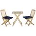 3 Pieces Patio Folding Bistro Set Outdoor Pine Wood Table and Chairs Set with Tie-on Cushion & Square Coffee Table Great for Indoor Poolside Garden Dark Blue