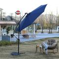 10ft Solar Lights LED Offset Patio Umbrella - w/Light Lighted Offset Hanging Cantilever Patio Outdoor Market Umbrella UPF50+ UV Protection with Easy Tilt Adjustment and Crank (Navy Blue)