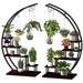 5 Tier Metal Plant Stand Creative Half Moon Shape Ladder Flower Pot Stand Rack for Home Patio Lawn Garden Balcony Holder Black (2 Pack)