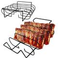 LSLJS Reversible Grill Rack Holder Smoker Racks for Meat BBQ Roasting Rib Rack for Gas Smoker or Charcoal Grill - Holds 5 Ribs Multifunction Non-stick Roast Whole Chicken Ribs Meat 12.6 x 9.8 x 3.1