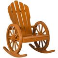 Interesting Rocking Chair with Wheel-shaped Armrest and Slatted Backrest Wood Glider Chair with Sturdy Rocking Base Garden Lounge Chair for Indoor Outdoor Teak