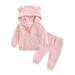 Toddler Kids Long Sleeve Winter Warm Bear Ears Stripe Hooded Zipper Sweatshirt + Pants Set Girls Hooded Baby Outfits Ear Boys Zipper Cute Outfits&Set