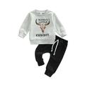 Canrulo Toddler Infant Baby Boy Winter Clothes Cow Pullover Sweatshirt Top Jogger Pants Casual Outfits Gray Black 12-18 Months