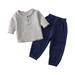 Rovga Outfit For Children Toddler Kids Baby Boy Girl Solid Pullover Long Sleeve Cotton Linen Sweatshirt T Shirt Crewneck Tops Shorts Set Clothes