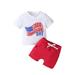 Canrulo 4th of July Baby Boy Outfit American Boy Dude Short Sleeve Shirt Top Elastic Waist Shorts Clothes White 0-6 Months