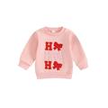 Suanret Kids Girls Christmas Sweatshirts Letter Bow Embroidered Long Sleeve Fall Toddler Pullovers Tops Pink 18-24 Months