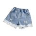 Rrunsv Girls Volleyball Shorts Girl s Ripped Raw Hem Denim Shorts High Waisted Straight Leg Summer Shorts Blue 90