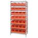 Quantum Storage Systems WR8-423 Chrome Wire Shelving with 28 SSB423 Stackable Shelf Bins Orange - 36 x 12 x 74 in.