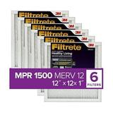 Filtrete 12x12x1 Air Filter MPR 1500 MERV 12 Healthy Living Ultra-Allergen 3-Month Pleated 1-Inch Air Filters 6 Filters