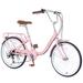 Girls Cruiser Bike for Kids 8+ Years Old City Bike with 22 inch Shimano 7 speed Leather Saddle Front&Rear Caliper Brake Commuter Bicycle Pink