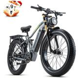 BIGUODIR Electric Bike for Adults 1000W 48V 17.5AH LG Cells Battery Adult Electric Bicycles 26 Fat Tire Full Suspension Ebike 30MPH Snow Mountain E Bike Off Road E-Bike 8 Spee